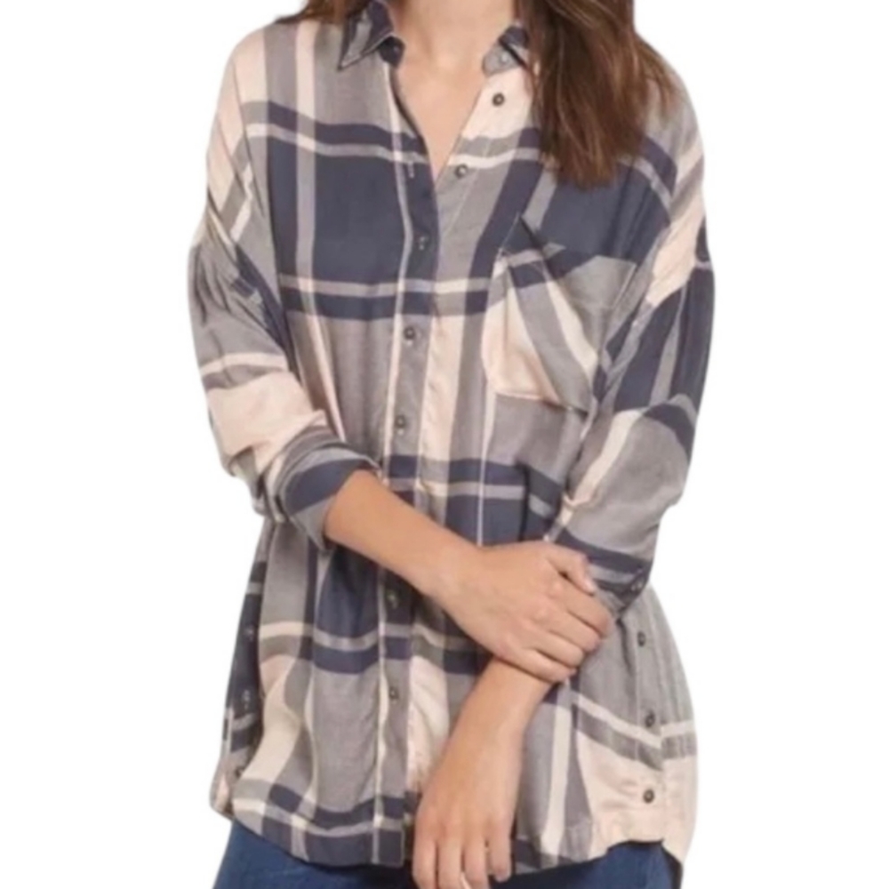 Free People soft plaid tunic top size small